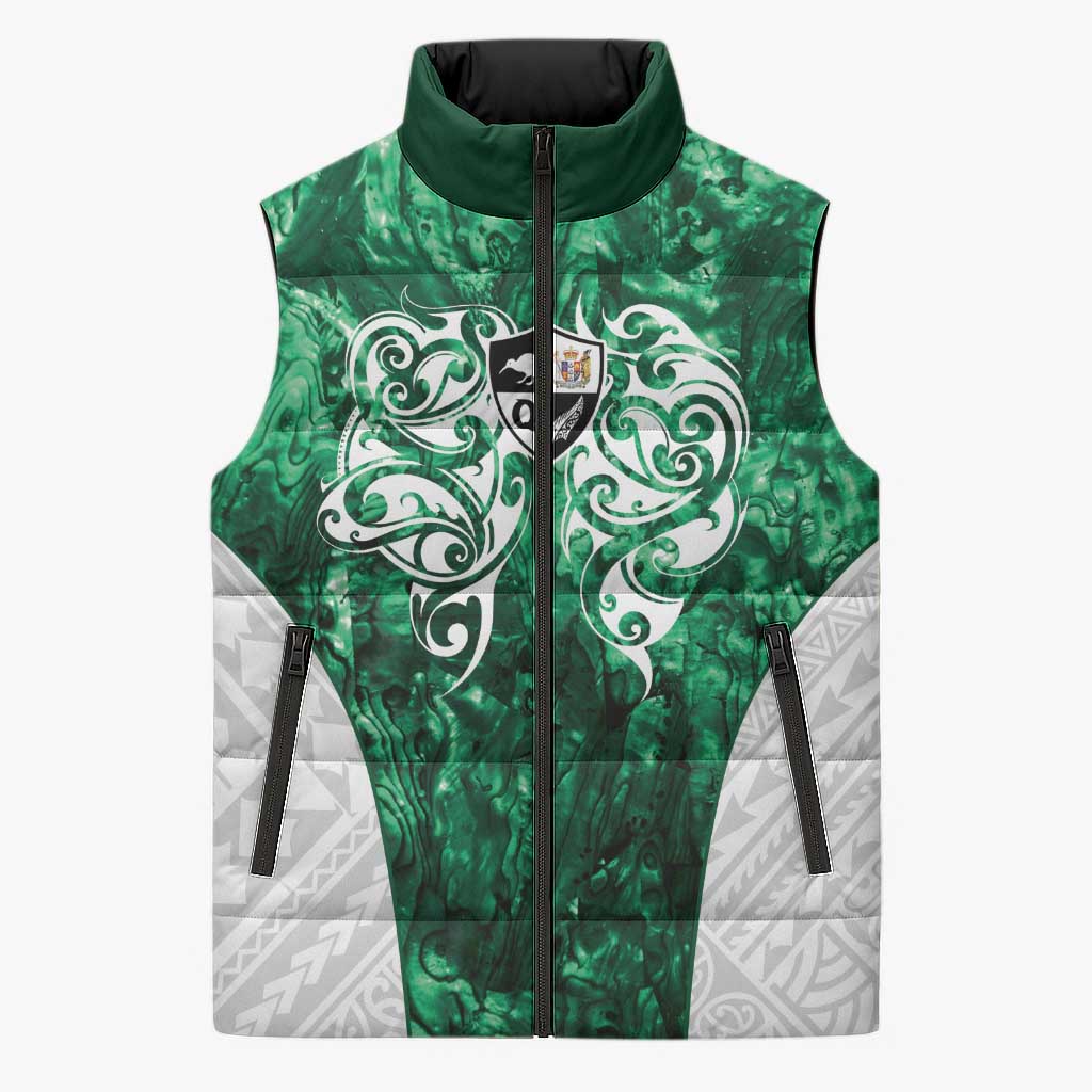 Queensland Maori Kiwi Personalised Sleeveless Puffer Jacket Kikirangi Papua Shell Maori Tribal Tattoo LT9 Unisex Green - Polynesian Pride