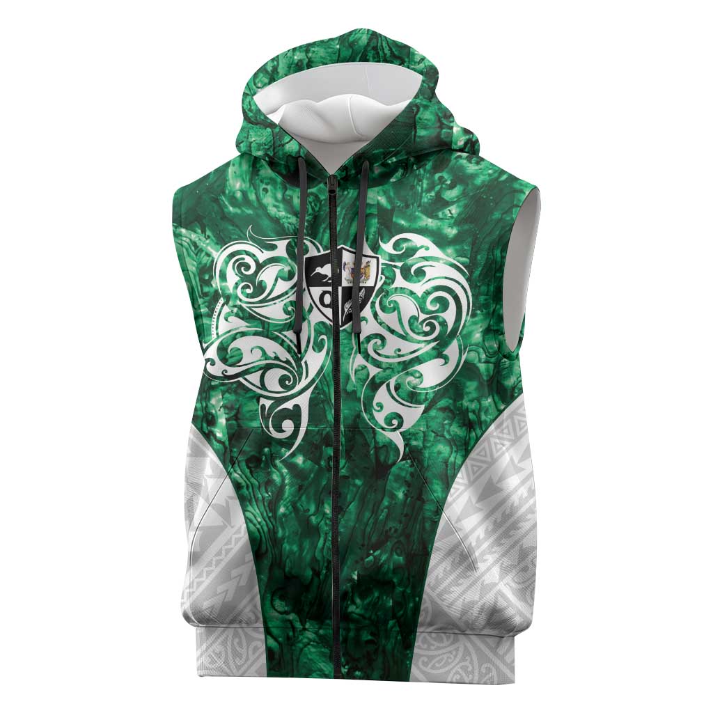 Queensland Maori Kiwi Personalised Sleeveless Zip Hoodie Kikirangi Papua Shell Maori Tribal Tattoo LT9 Green - Polynesian Pride