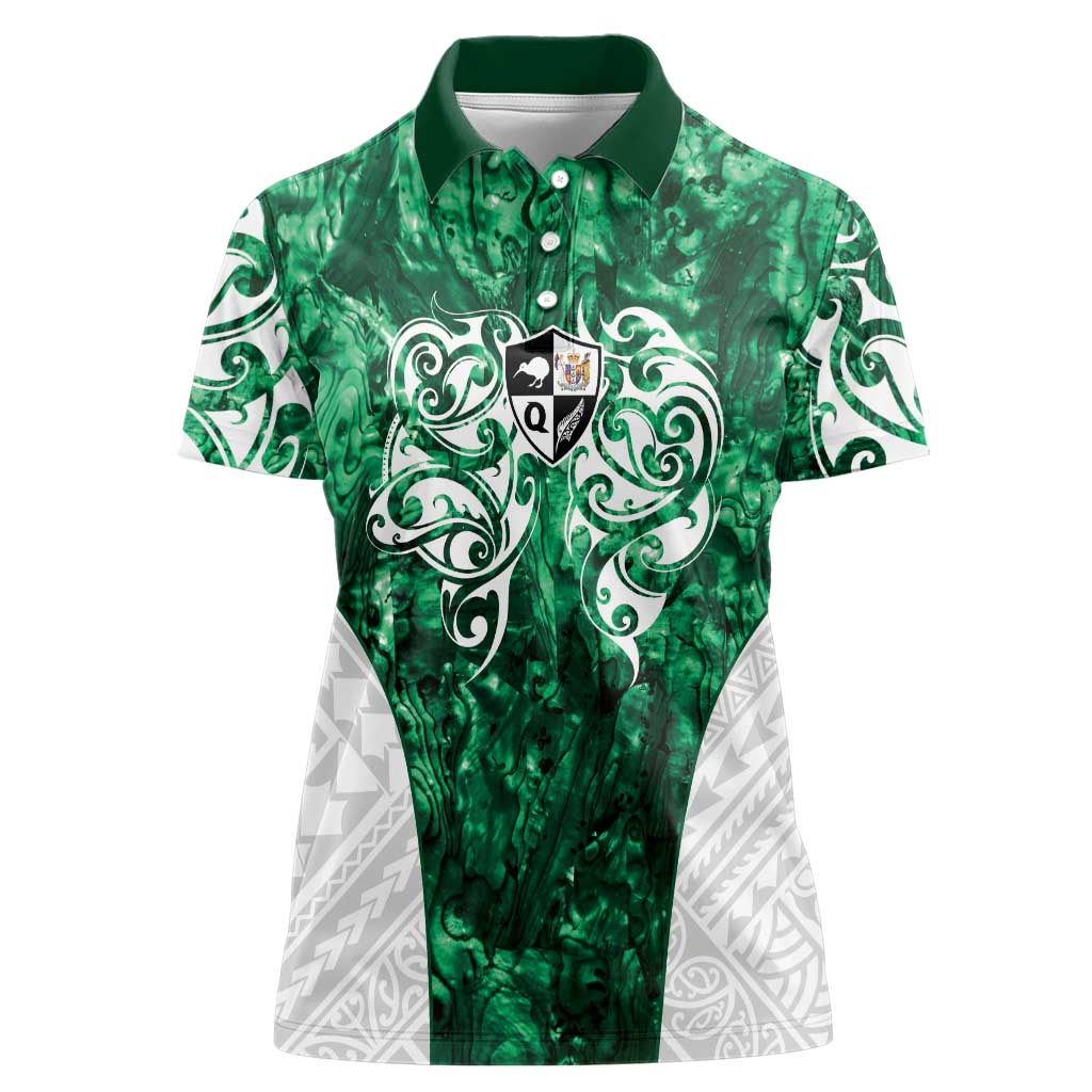 Queensland Maori Kiwi Personalised Women Polo Shirt Kikirangi Papua Shell Maori Tribal Tattoo LT9 Female Green - Polynesian Pride