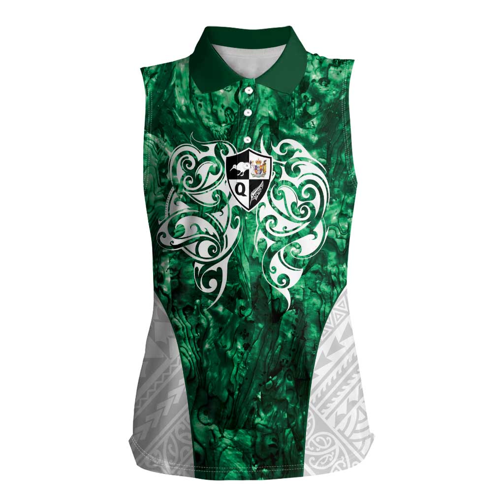 Queensland Maori Kiwi Personalised Women Sleeveless Polo Shirt Kikirangi Papua Shell Maori Tribal Tattoo LT9 Female Green - Polynesian Pride