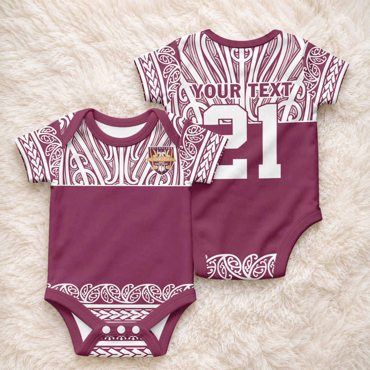 Queensland Maori Nga Hau E Wha Custom Baby Onesie Polynesian Maori Tribal Pattern