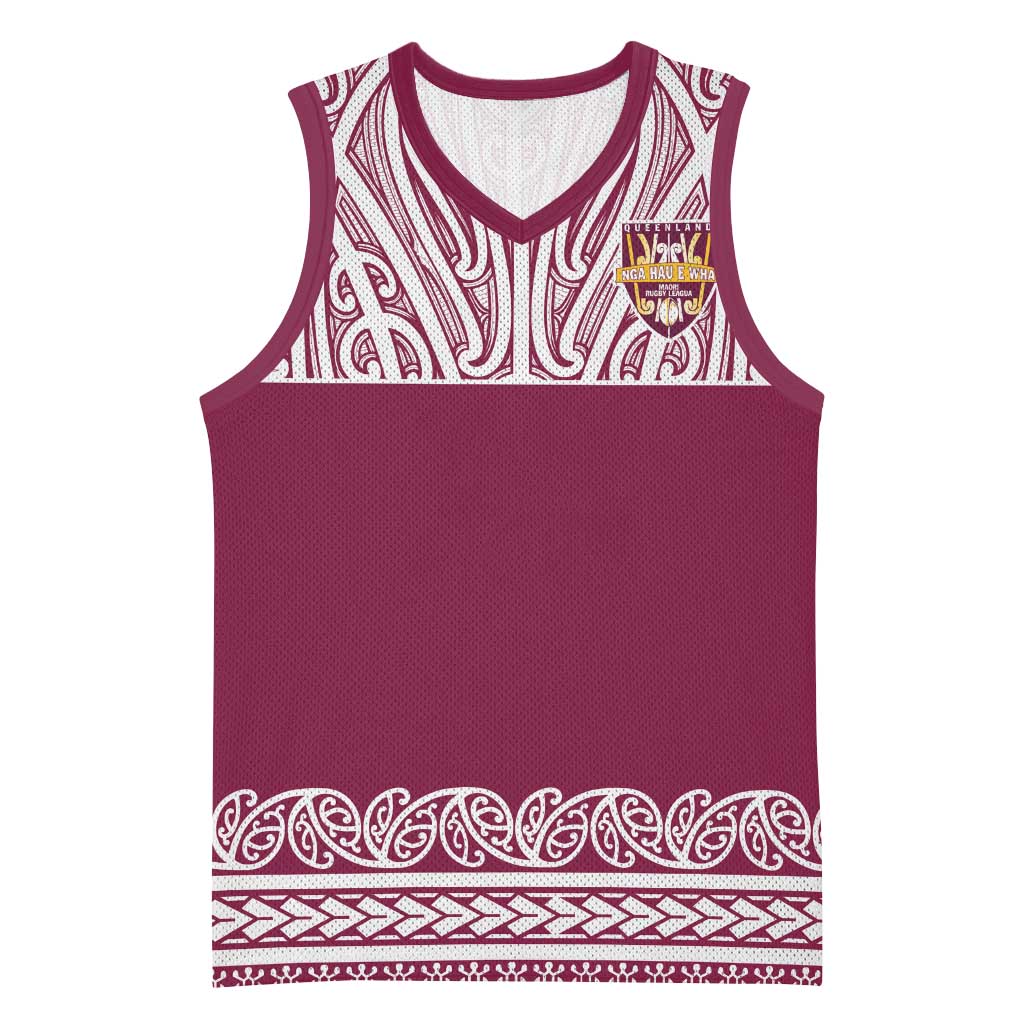 Queensland Maori Nga Hau E Wha Custom Basketball Jersey Polynesian Maori Tribal Pattern - Polynesian Pride
