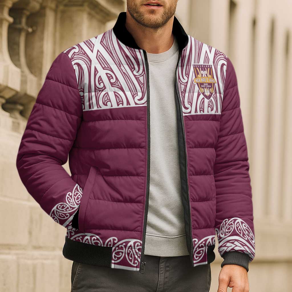 Queensland Maori Nga Hau E Wha Custom Bomber Puffer Jacket Polynesian Maori Tribal Pattern - Polynesian Pride