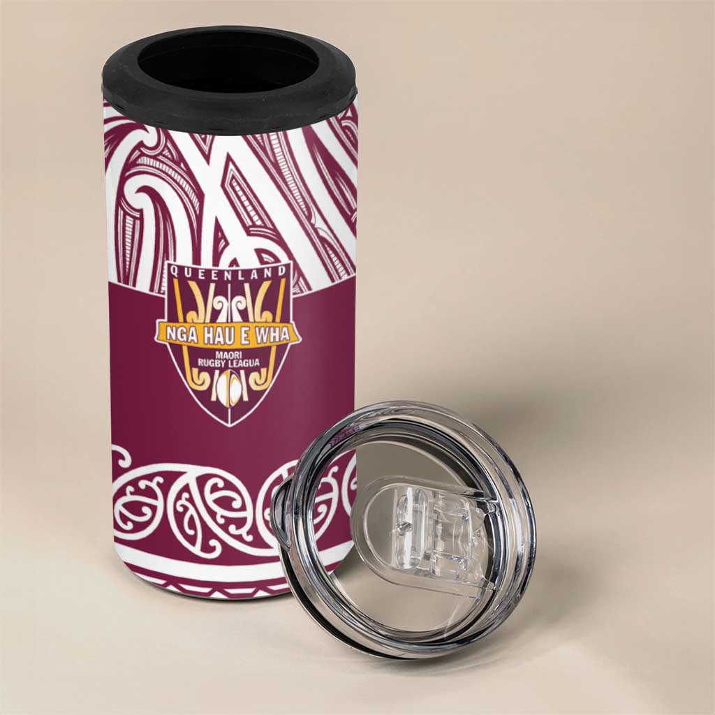 Queensland Maori Nga Hau E Wha Custom 4 in 1 Can Cooler Tumbler Polynesian Maori Tribal Pattern