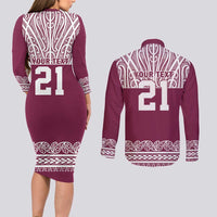 Queensland Maori Nga Hau E Wha Custom Couples Matching Long Sleeve Bodycon Dress and Long Sleeve Button Shirt Polynesian Maori Tribal Pattern LT9 - Polynesian Pride