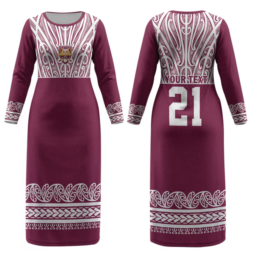 Queensland Maori Nga Hau E Wha Custom Couples Matching Long Sleeve Bodycon Dress and Long Sleeve Button Shirt Polynesian Maori Tribal Pattern LT9