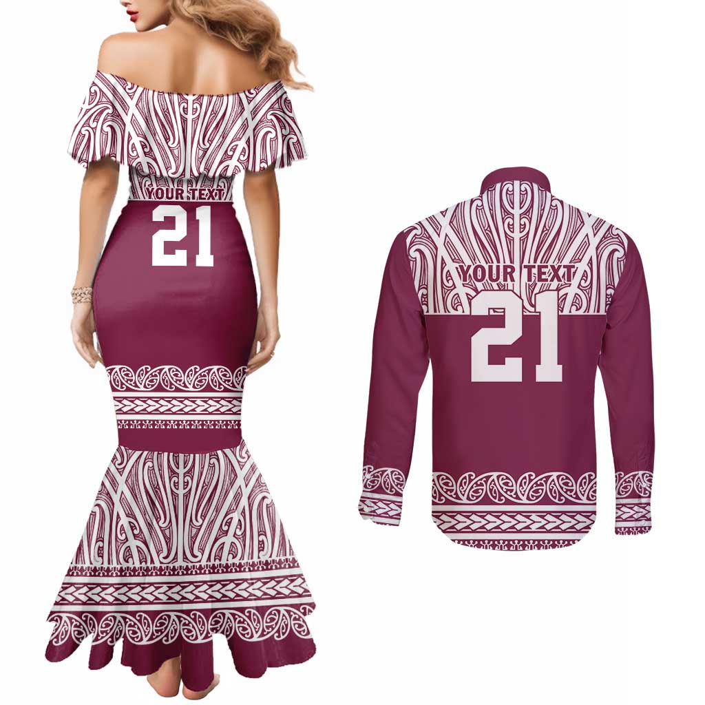 Queensland Maori Nga Hau E Wha Custom Couples Matching Mermaid Dress and Long Sleeve Button Shirt Polynesian Maori Tribal Pattern LT9 - Polynesian Pride