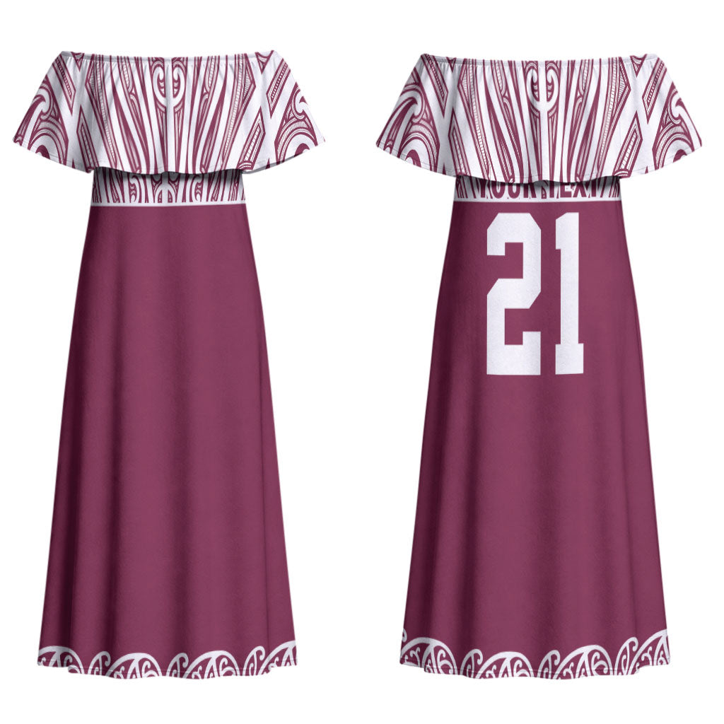 Queensland Maori Nga Hau E Wha Custom Couples Matching Off Shoulder Maxi Dress and Long Sleeve Button Shirt Polynesian Maori Tribal Pattern LT9
