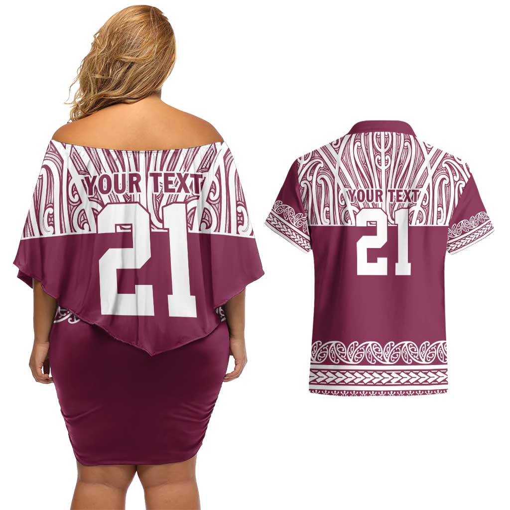 Queensland Maori Nga Hau E Wha Custom Couples Matching Off Shoulder Short Dress and Hawaiian Shirt Polynesian Maori Tribal Pattern LT9 - Polynesian Pride