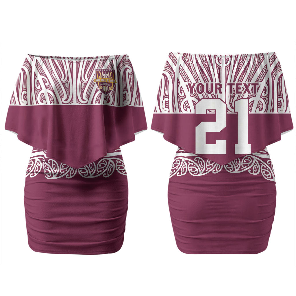 Queensland Maori Nga Hau E Wha Custom Couples Matching Off Shoulder Short Dress and Long Sleeve Button Shirt Polynesian Maori Tribal Pattern LT9