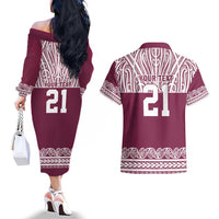 Queensland Maori Nga Hau E Wha Custom Couples Matching Off The Shoulder Long Sleeve Dress and Hawaiian Shirt Polynesian Maori Tribal Pattern LT9 - Polynesian Pride