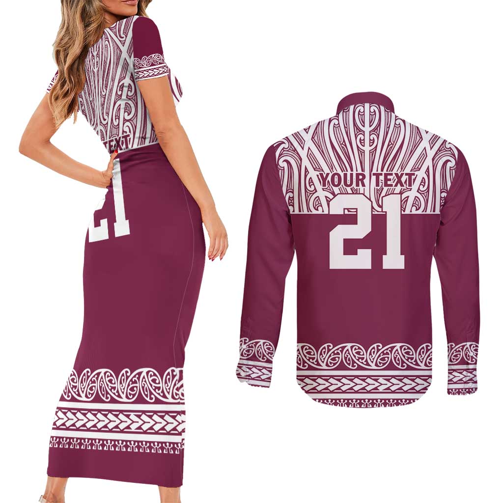 Queensland Maori Nga Hau E Wha Custom Couples Matching Short Sleeve Bodycon Dress and Long Sleeve Button Shirt Polynesian Maori Tribal Pattern LT9 - Polynesian Pride