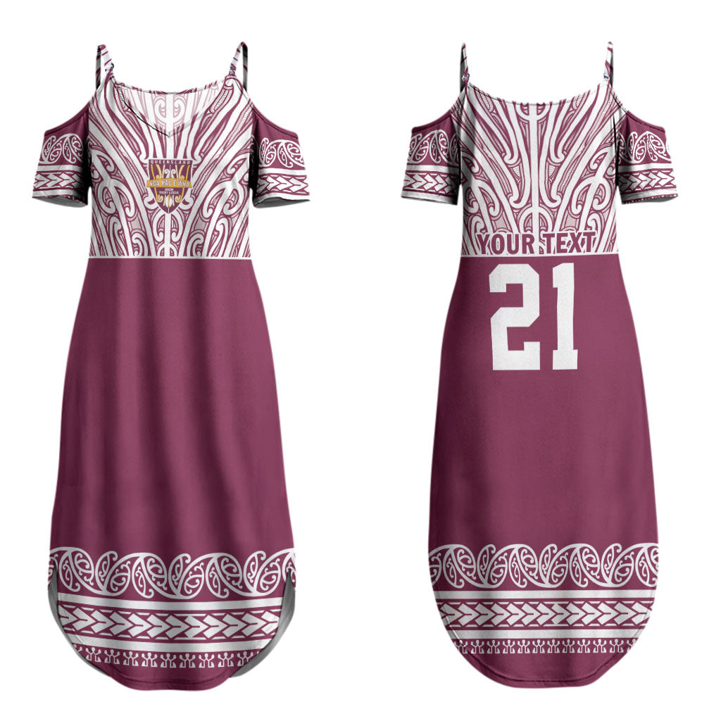 Queensland Maori Nga Hau E Wha Custom Couples Matching Summer Maxi Dress and Long Sleeve Button Shirt Polynesian Maori Tribal Pattern LT9