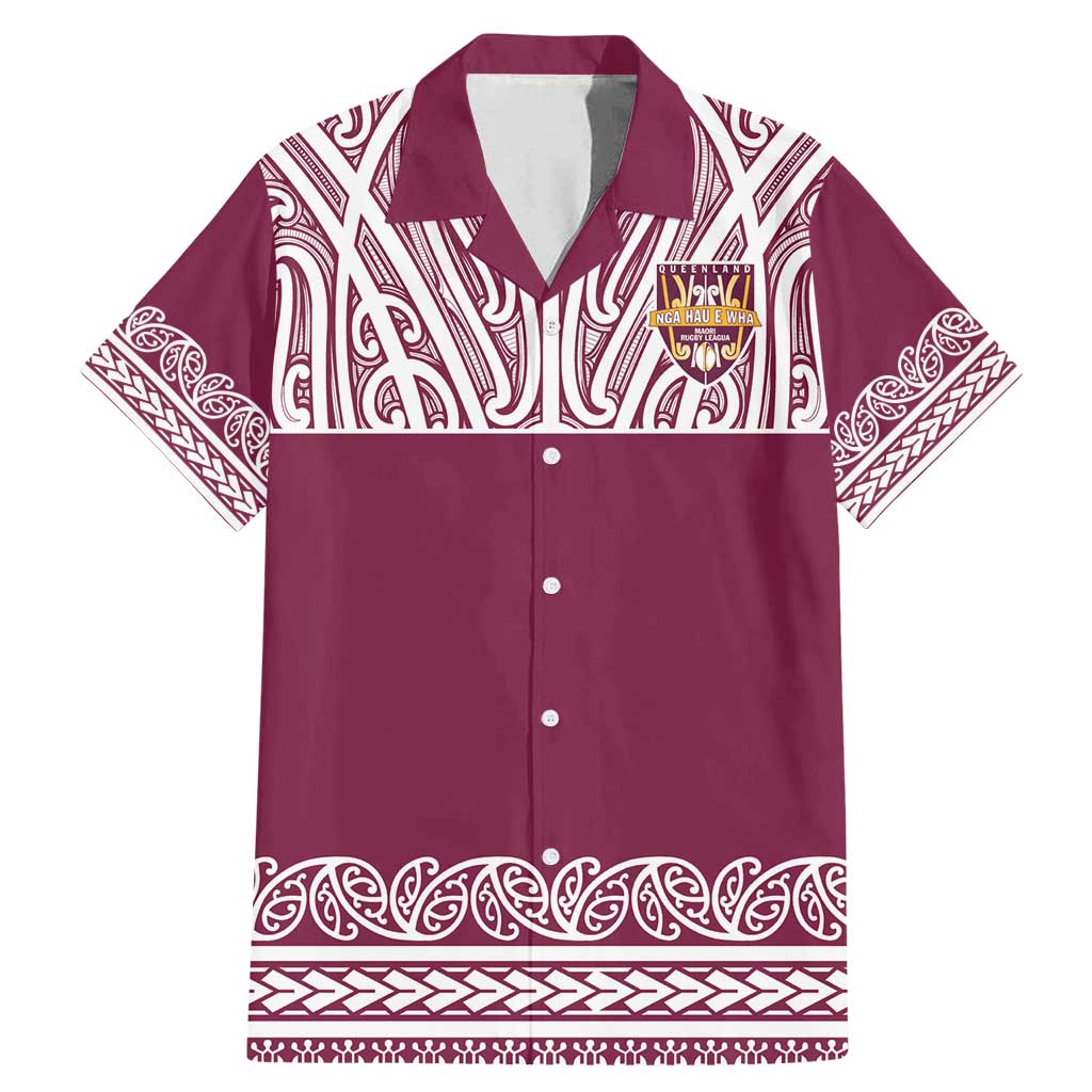 Queensland Maori Nga Hau E Wha Custom Family Matching Mermaid Dress and Hawaiian Shirt Polynesian Maori Tribal Pattern LT9 Dad's Shirt - Short Sleeve Maroon - Polynesian Pride