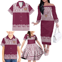 Queensland Maori Nga Hau E Wha Custom Family Matching Off The Shoulder Long Sleeve Dress and Hawaiian Shirt Polynesian Maori Tribal Pattern LT9 - Polynesian Pride