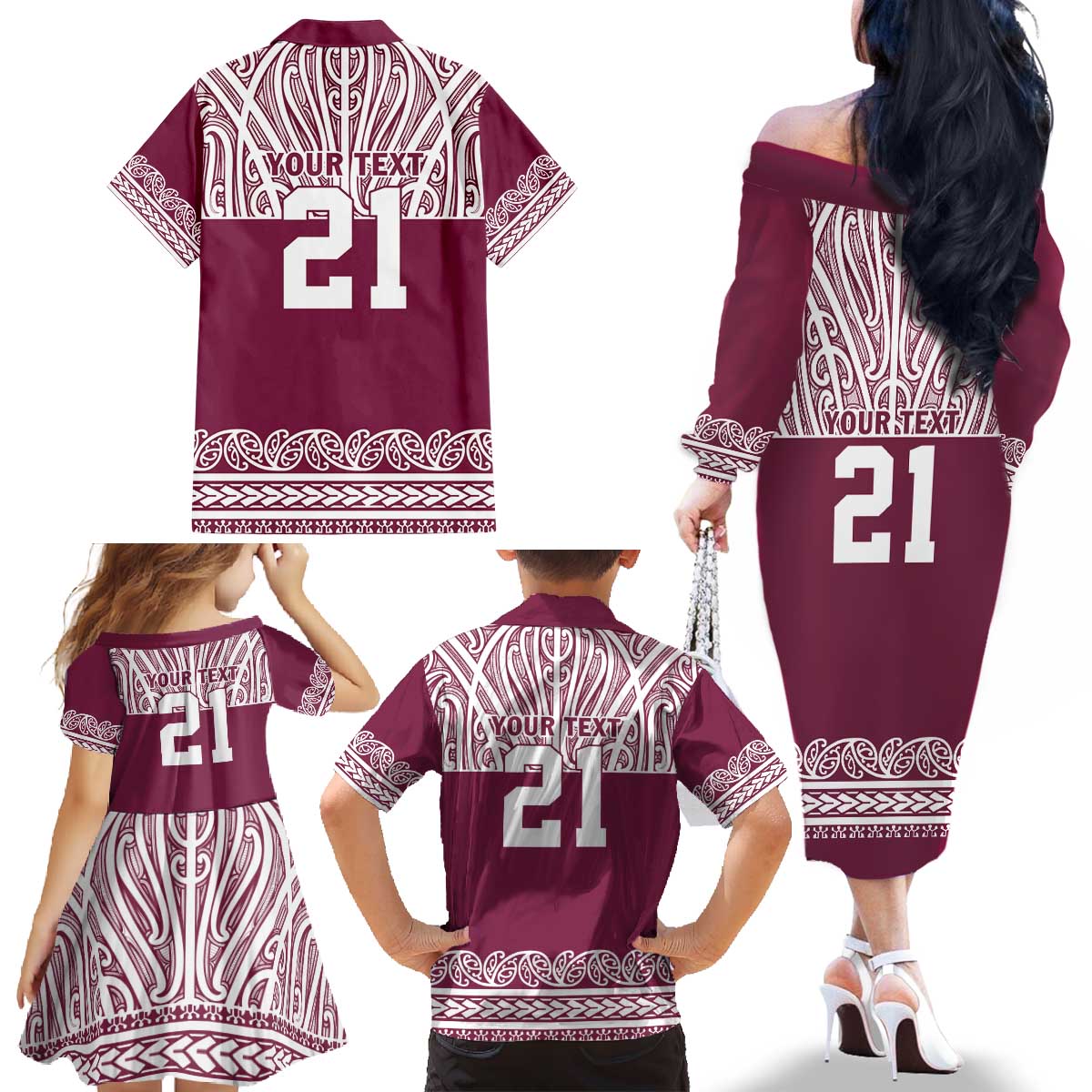 Queensland Maori Nga Hau E Wha Custom Family Matching Off The Shoulder Long Sleeve Dress and Hawaiian Shirt Polynesian Maori Tribal Pattern LT9 - Polynesian Pride