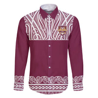 Queensland Maori Nga Hau E Wha Custom Family Matching Off The Shoulder Long Sleeve Dress and Hawaiian Shirt Polynesian Maori Tribal Pattern LT9 Dad's Shirt - Long Sleeve Maroon - Polynesian Pride