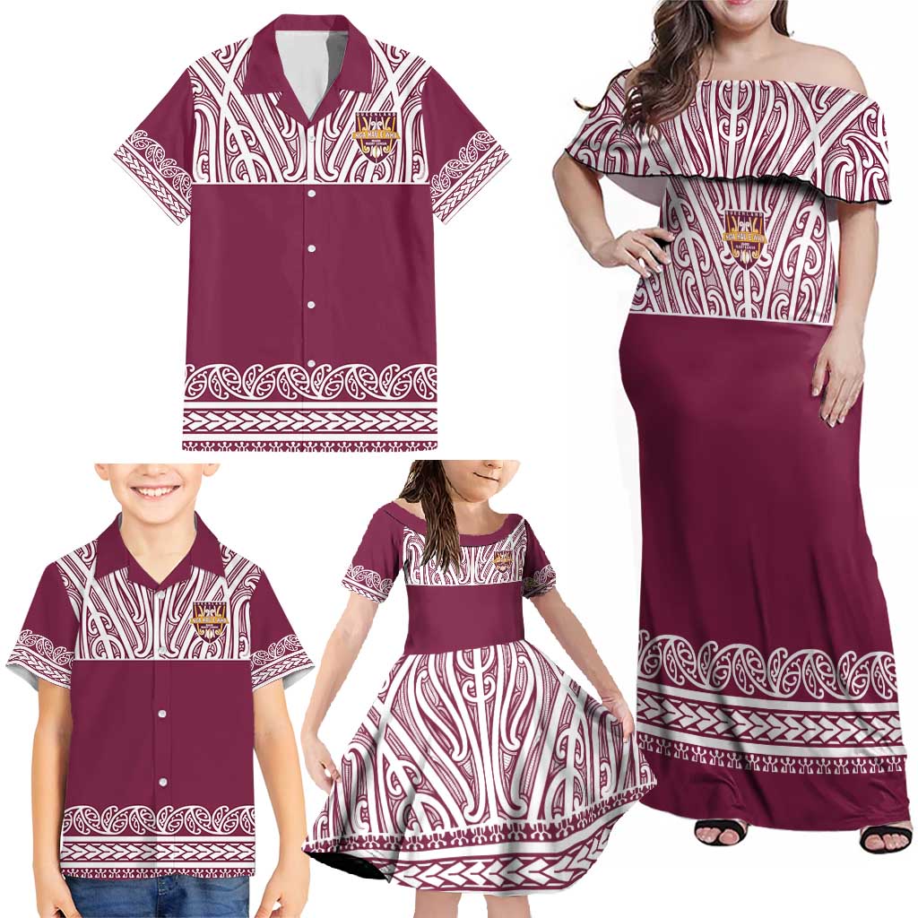 Queensland Maori Nga Hau E Wha Custom Family Matching Off Shoulder Maxi Dress and Hawaiian Shirt Polynesian Maori Tribal Pattern LT9 - Polynesian Pride