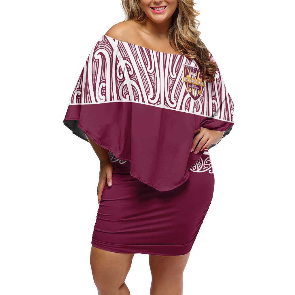 Queensland Maori Nga Hau E Wha Custom Family Matching Off Shoulder Short Dress and Hawaiian Shirt Polynesian Maori Tribal Pattern LT9 Mom's Dress Maroon - Polynesian Pride