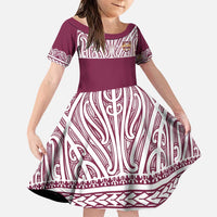 Queensland Maori Nga Hau E Wha Custom Family Matching Puletasi and Hawaiian Shirt Polynesian Maori Tribal Pattern LT9 Daughter's Dress Maroon - Polynesian Pride