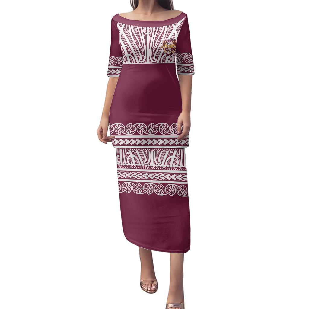 Queensland Maori Nga Hau E Wha Custom Family Matching Puletasi and Hawaiian Shirt Polynesian Maori Tribal Pattern LT9 Mom's Dress Maroon - Polynesian Pride