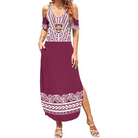 Queensland Maori Nga Hau E Wha Custom Family Matching Summer Maxi Dress and Hawaiian Shirt Polynesian Maori Tribal Pattern LT9 Mom's Dress Maroon - Polynesian Pride