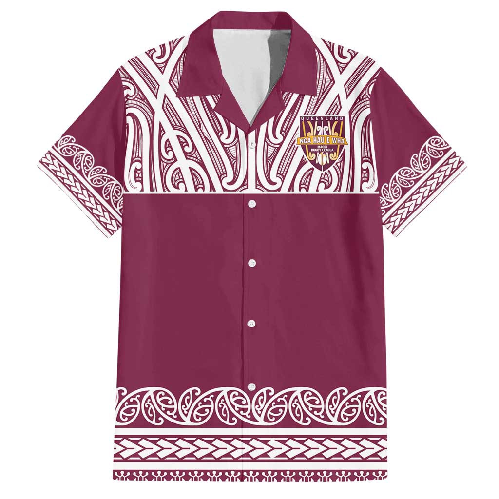 Queensland Maori Nga Hau E Wha Custom Family Matching Tank Maxi Dress and Hawaiian Shirt Polynesian Maori Tribal Pattern LT9 Dad's Shirt - Short Sleeve Maroon - Polynesian Pride