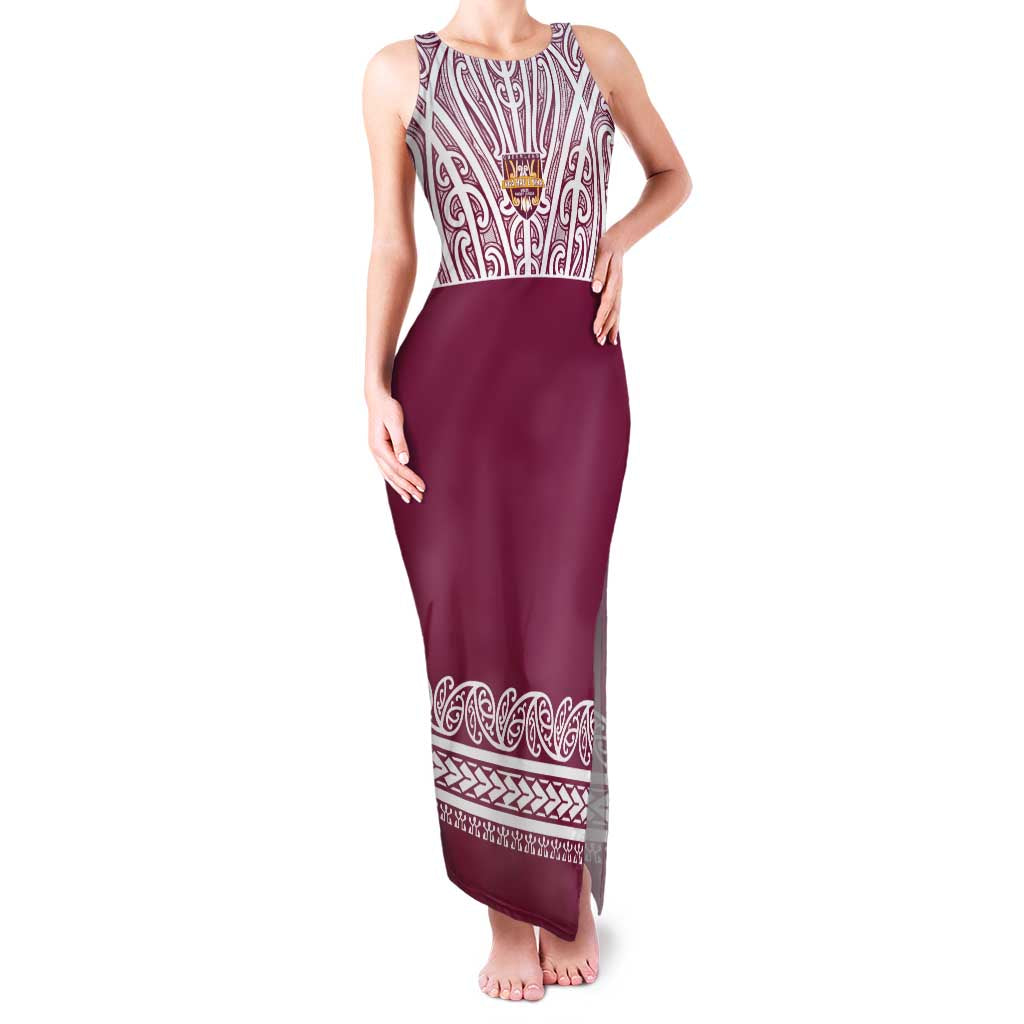 Queensland Maori Nga Hau E Wha Custom Family Matching Tank Maxi Dress and Hawaiian Shirt Polynesian Maori Tribal Pattern LT9 Mom's Dress Maroon - Polynesian Pride