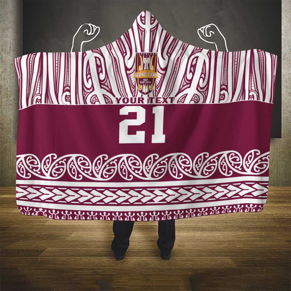 Queensland Maori Nga Hau E Wha Custom Hooded Blanket Polynesian Maori Tribal Pattern