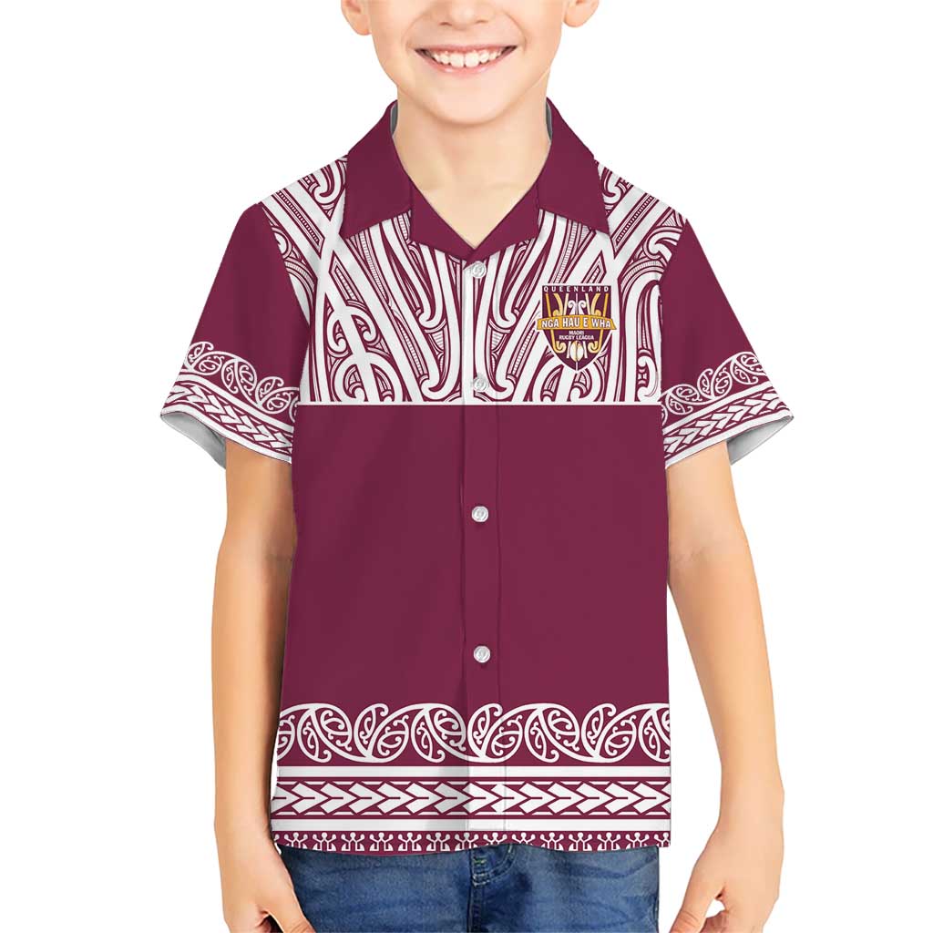 Queensland Maori Nga Hau E Wha Custom Kid Hawaiian Shirt Polynesian Maori Tribal Pattern LT9 Kid Maroon - Polynesian Pride