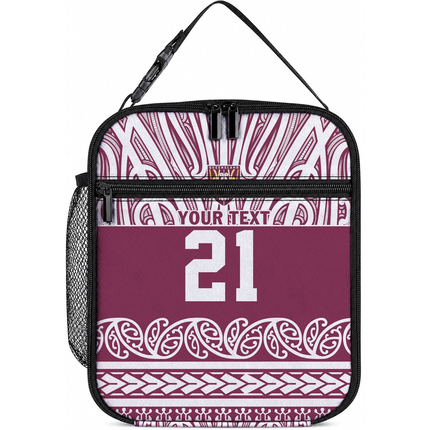 Queensland Maori Nga Hau E Wha Custom Lunch Bag Polynesian Maori Tribal Pattern LT9 10.2 × 8.3 × 4.3 inch Maroon - Polynesian Pride
