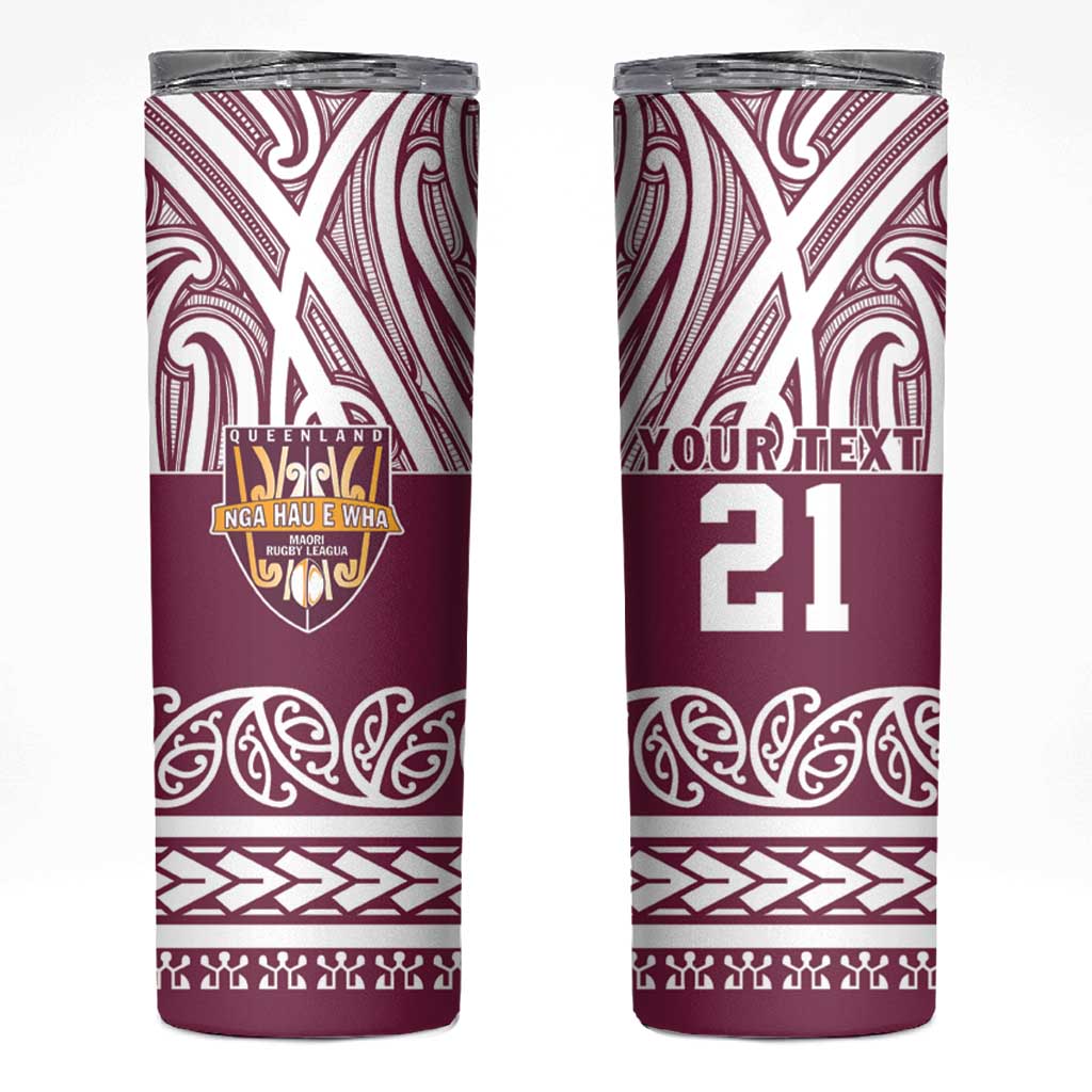 Queensland Maori Nga Hau E Wha Custom Skinny Tumbler Polynesian Maori Tribal Pattern
