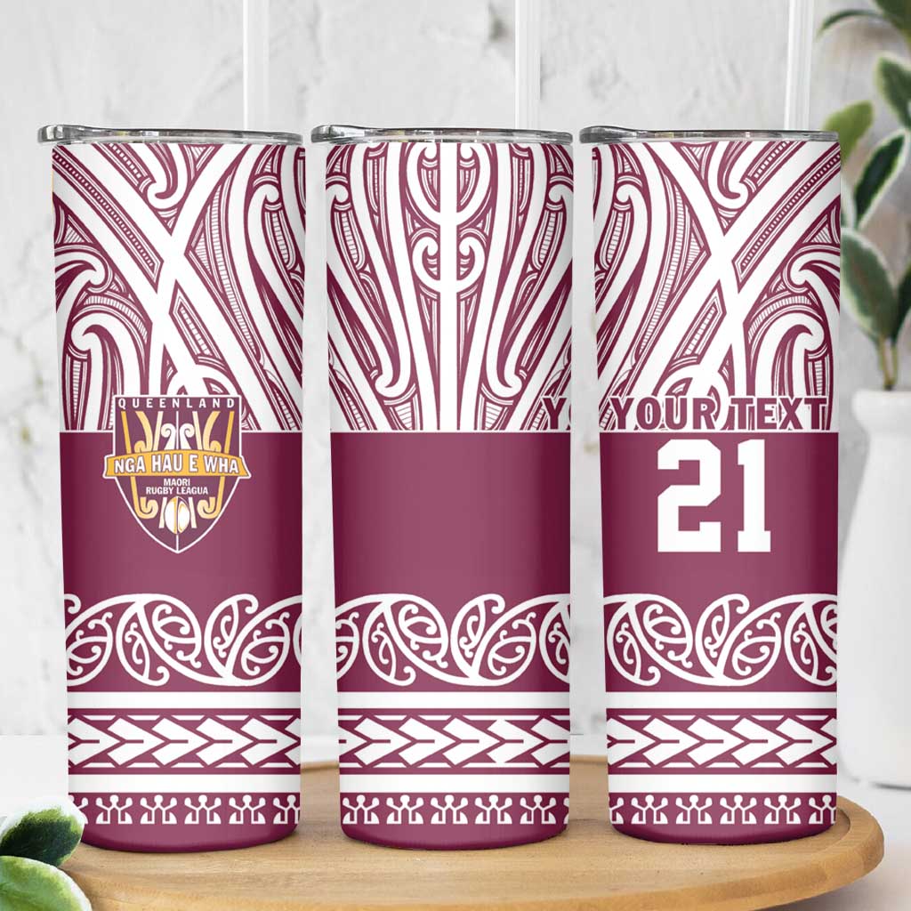 Queensland Maori Nga Hau E Wha Custom Skinny Tumbler Polynesian Maori Tribal Pattern
