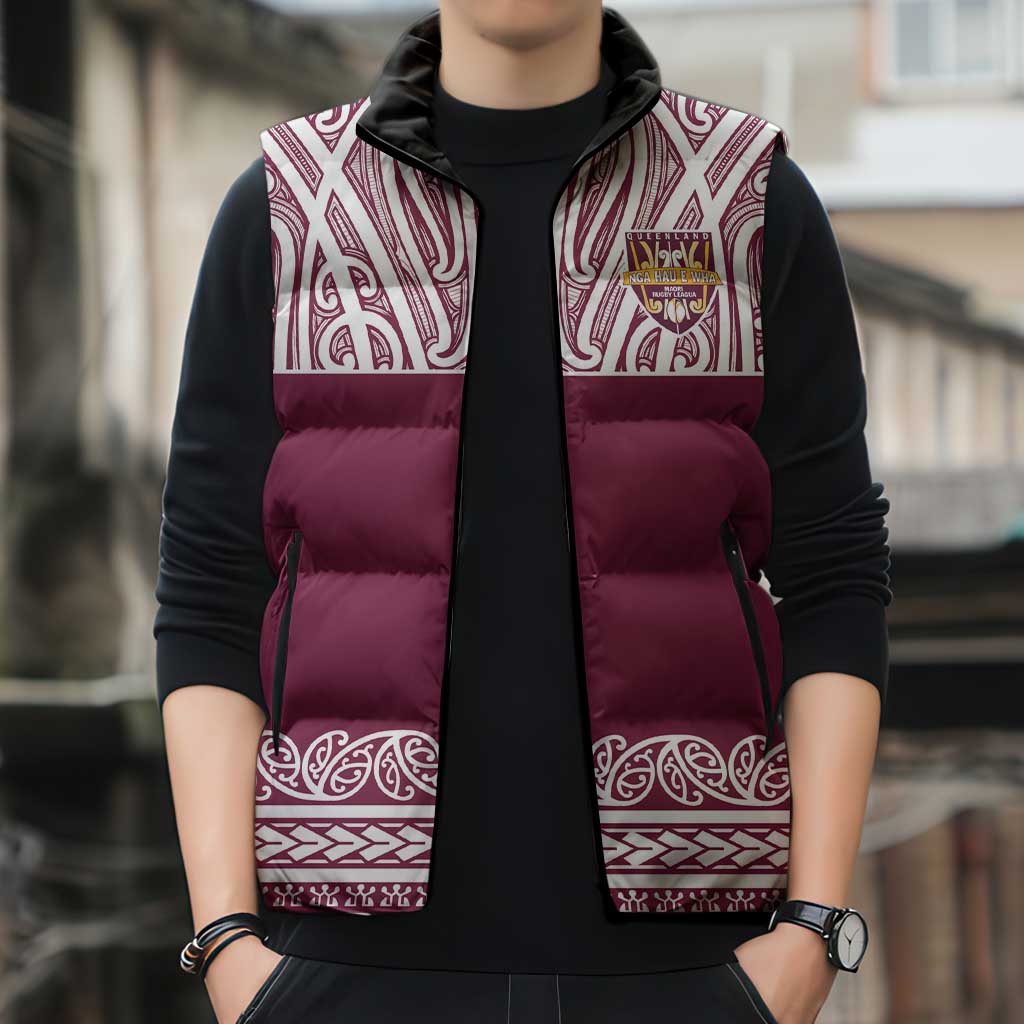 Queensland Maori Nga Hau E Wha Custom Sleeveless Puffer Jacket Polynesian Maori Tribal Pattern - Polynesian Pride