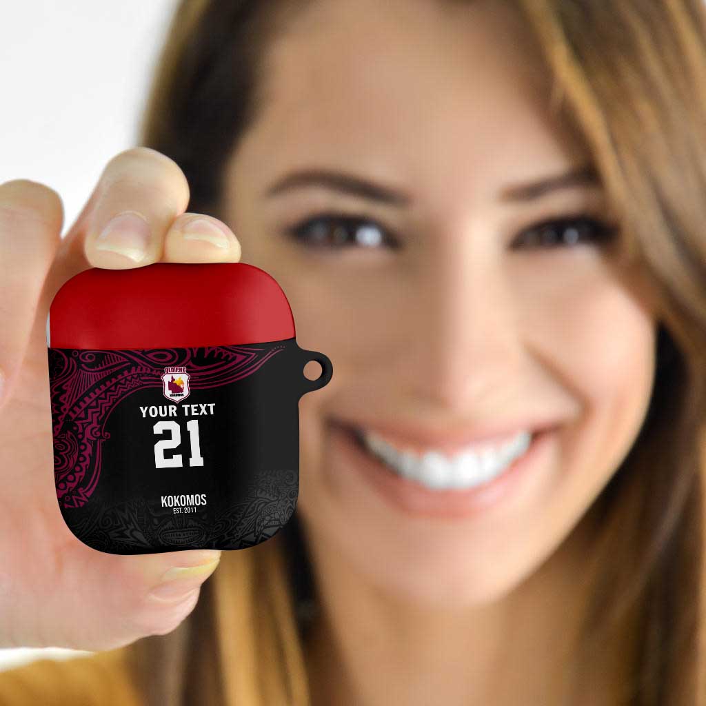 Queensland Papua New Guinea Custom AirPods Case All Black Pacific PNG Tribal Style - Polynesian Pride