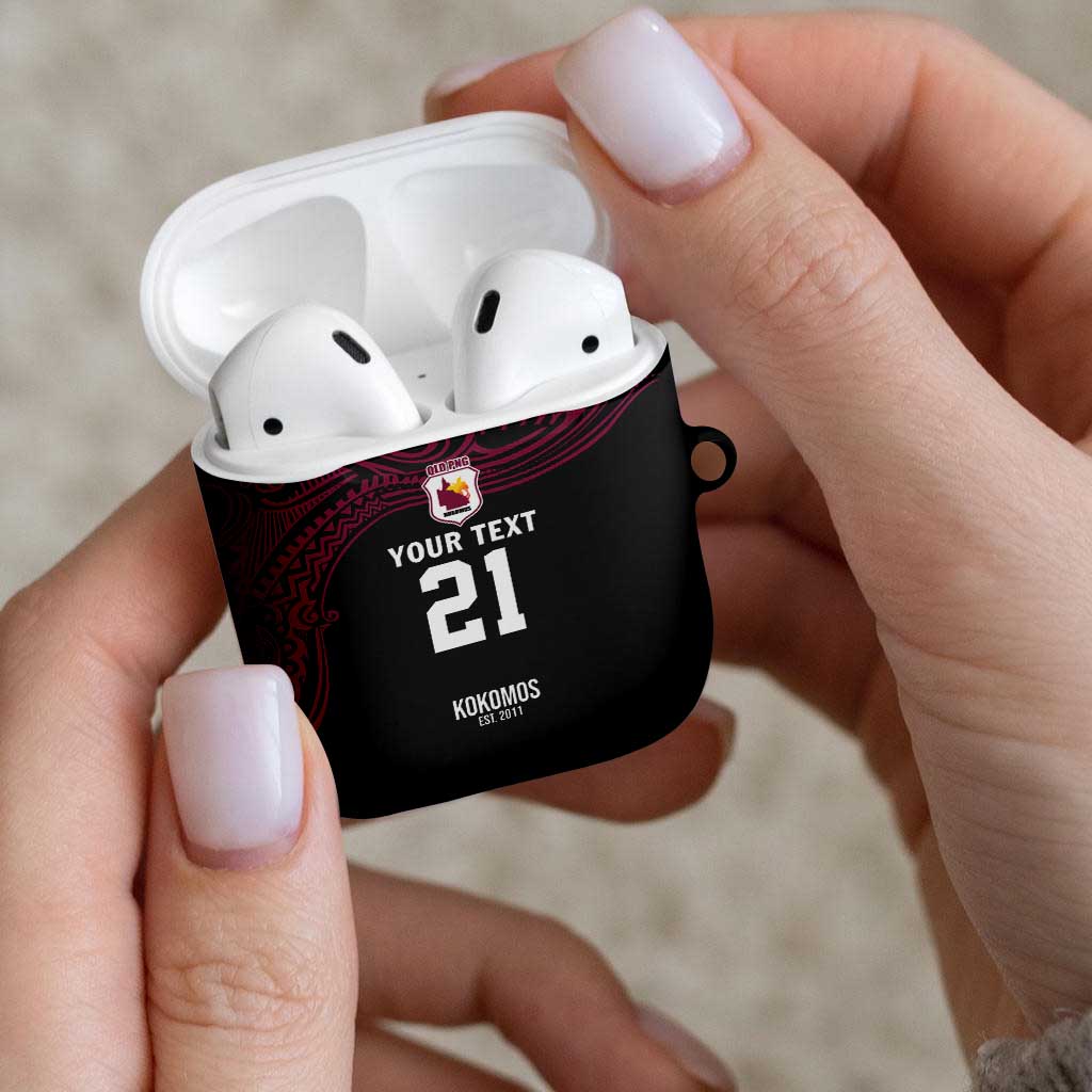 Queensland Papua New Guinea Custom AirPods Case All Black Pacific PNG Tribal Style LT9 - Polynesian Pride