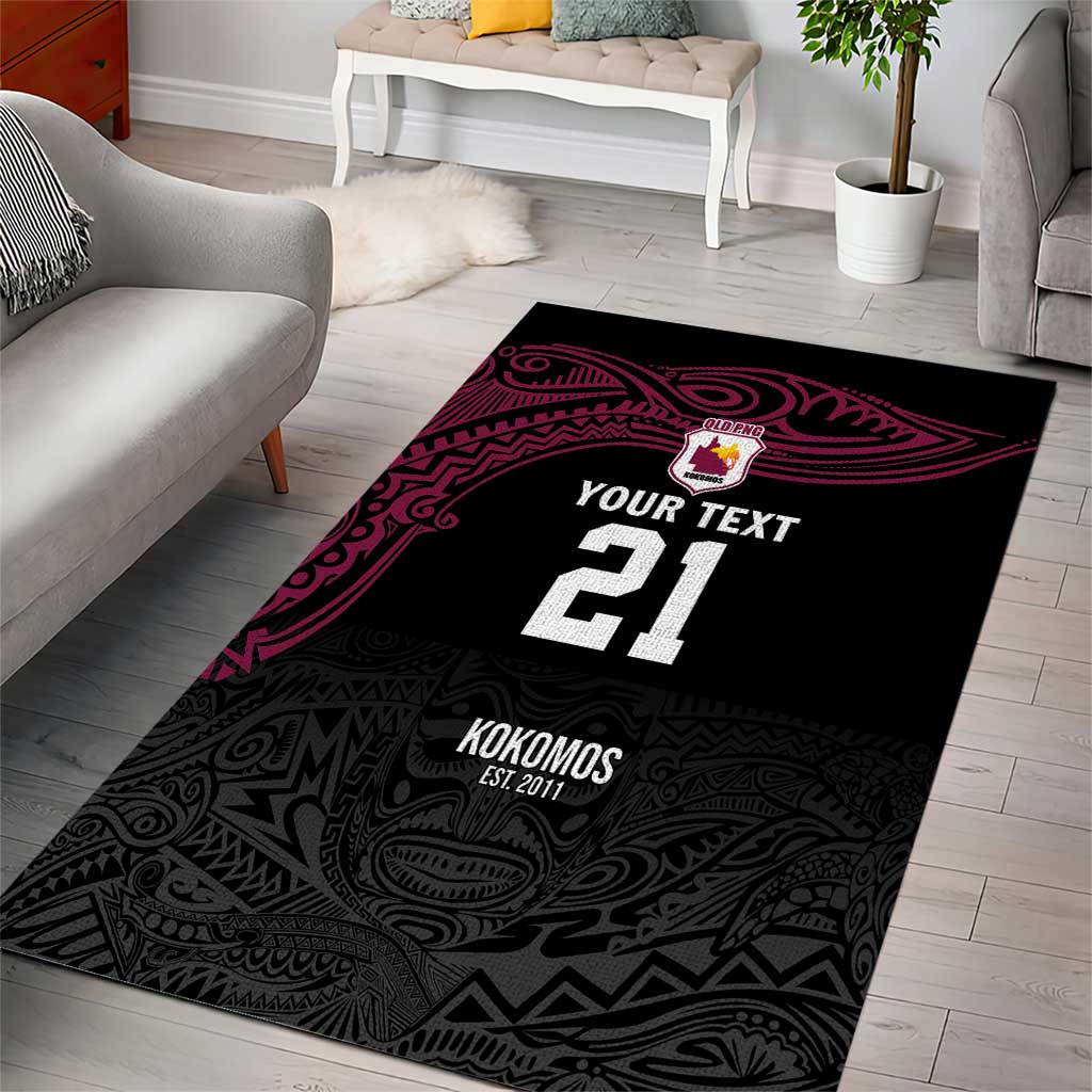 Queensland Papua New Guinea Custom Area Rug All Black Pacific PNG Tribal Style