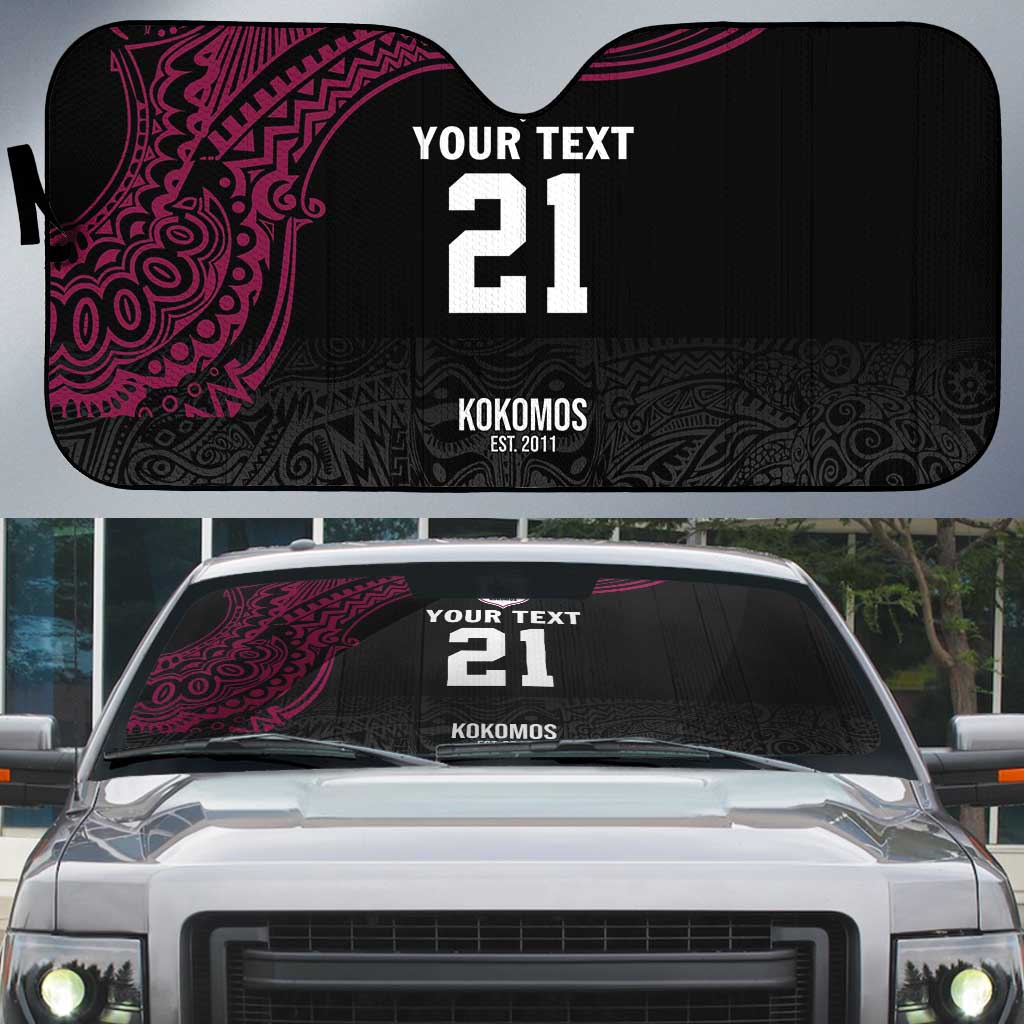 Queensland Papua New Guinea Custom Auto Sun Shade All Black Pacific PNG Tribal Style - Polynesian Pride