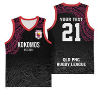 Queensland Papua New Guinea Custom Basketball Jersey All Black Pacific PNG Tribal Style - Polynesian Pride