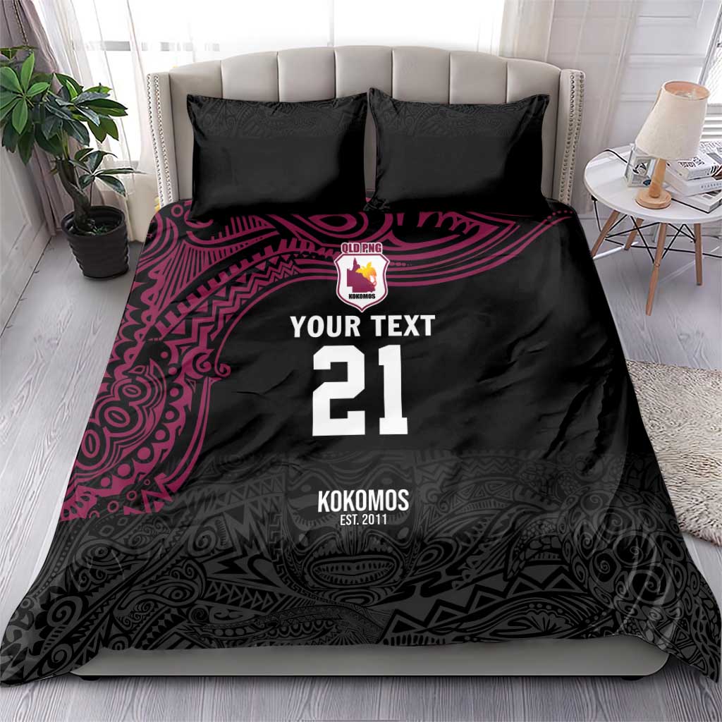 Queensland Papua New Guinea Custom Bedding Set All Black Pacific PNG Tribal Style