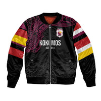 Queensland Papua New Guinea Custom Bomber Jacket All Black Pacific PNG Tribal Style LT9 Unisex Black - Polynesian Pride