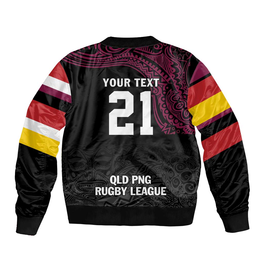 Queensland Papua New Guinea Custom Bomber Jacket All Black Pacific PNG Tribal Style LT9 - Polynesian Pride