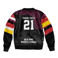 Queensland Papua New Guinea Custom Bomber Jacket All Black Pacific PNG Tribal Style LT9 - Polynesian Pride