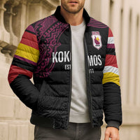 Queensland Papua New Guinea Custom Bomber Puffer Jacket All Black Pacific PNG Tribal Style - Polynesian Pride