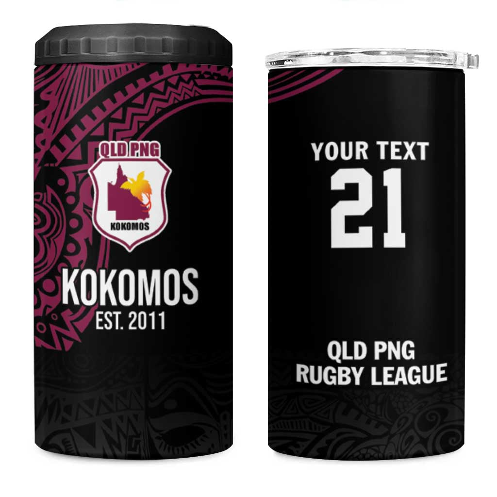 Queensland Papua New Guinea Custom 4 in 1 Can Cooler Tumbler All Black Pacific PNG Tribal Style LT9 One Size: 16 oz Black - Polynesian Pride