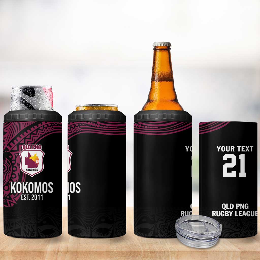 Queensland Papua New Guinea Custom 4 in 1 Can Cooler Tumbler All Black Pacific PNG Tribal Style LT9 - Polynesian Pride