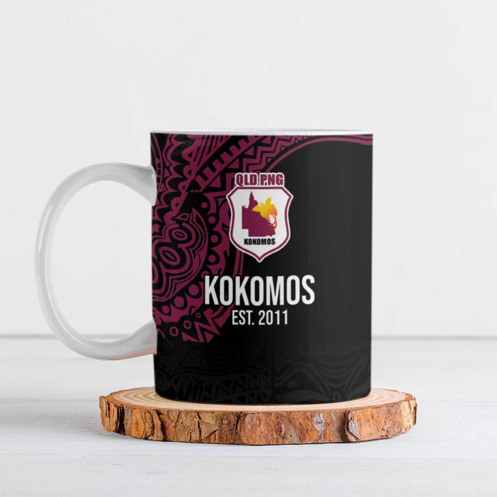 Queensland Papua New Guinea Custom Ceramic Mug All Black Pacific PNG Tribal Style - Polynesian Pride