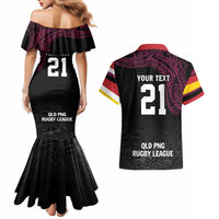 Queensland Papua New Guinea Custom Couples Matching Mermaid Dress and Hawaiian Shirt All Black Pacific PNG Tribal Style LT9 - Polynesian Pride