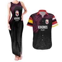 Queensland Papua New Guinea Custom Couples Matching Tank Maxi Dress and Hawaiian Shirt All Black Pacific PNG Tribal Style LT9 Black - Polynesian Pride