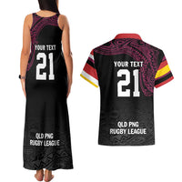 Queensland Papua New Guinea Custom Couples Matching Tank Maxi Dress and Hawaiian Shirt All Black Pacific PNG Tribal Style LT9 - Polynesian Pride